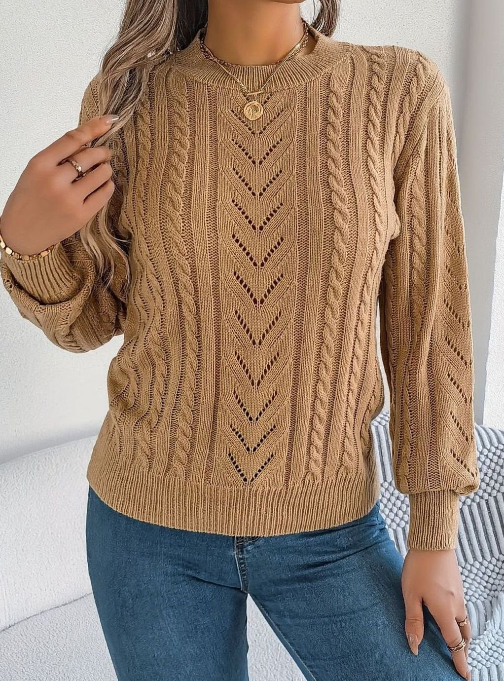 Clementine cable knit openwork crewneck sweater - view 2