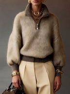 Bridget relaxed half zip fuzzy knit pullover - view 2
