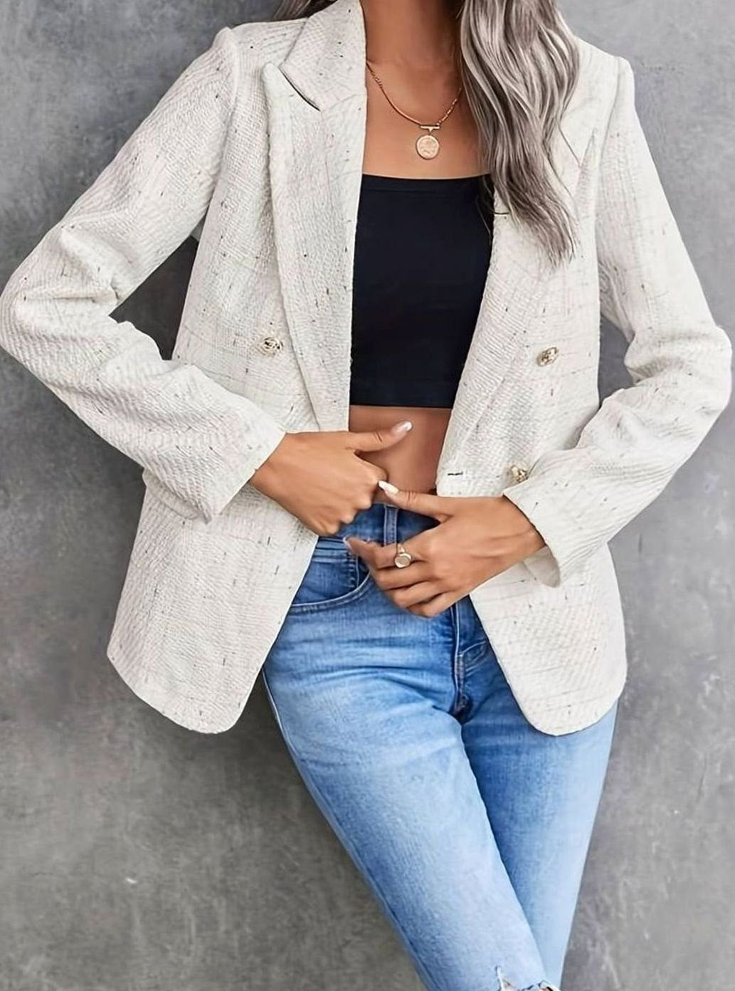 Arabella tweed double breasted structured blazer - view 3