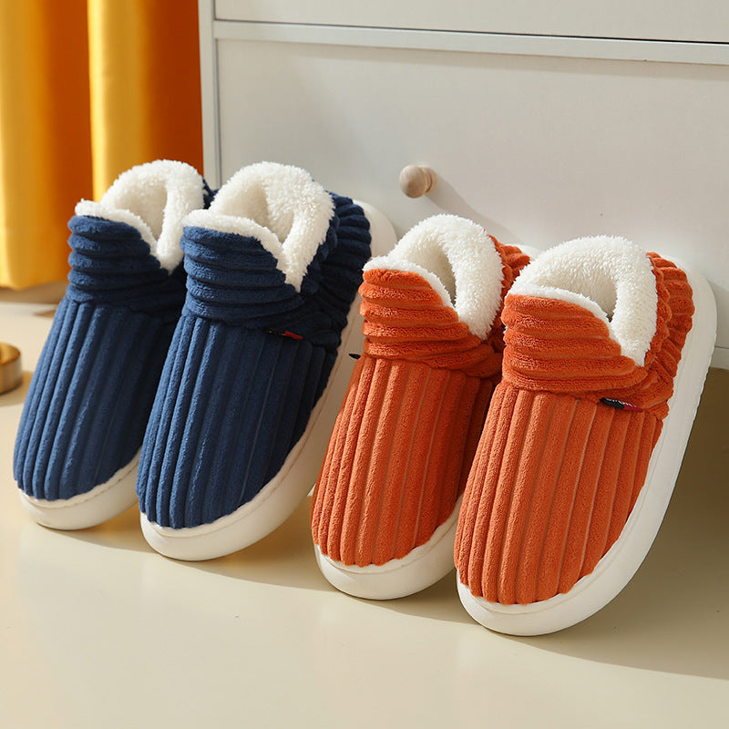 Sherpa lined house slippers with ribbed plush upper and thick white sole - view 12