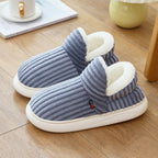 Sherpa lined house slippers with ribbed plush upper and thick white sole - view 5