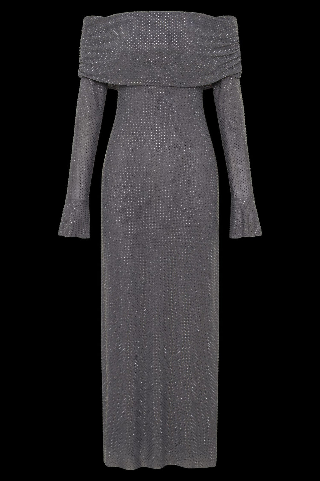 Off-shoulder long sleeve maxi dress in sparkling rhinestone mesh - view 11
