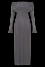 Off-shoulder long sleeve maxi dress in sparkling rhinestone mesh - view 11