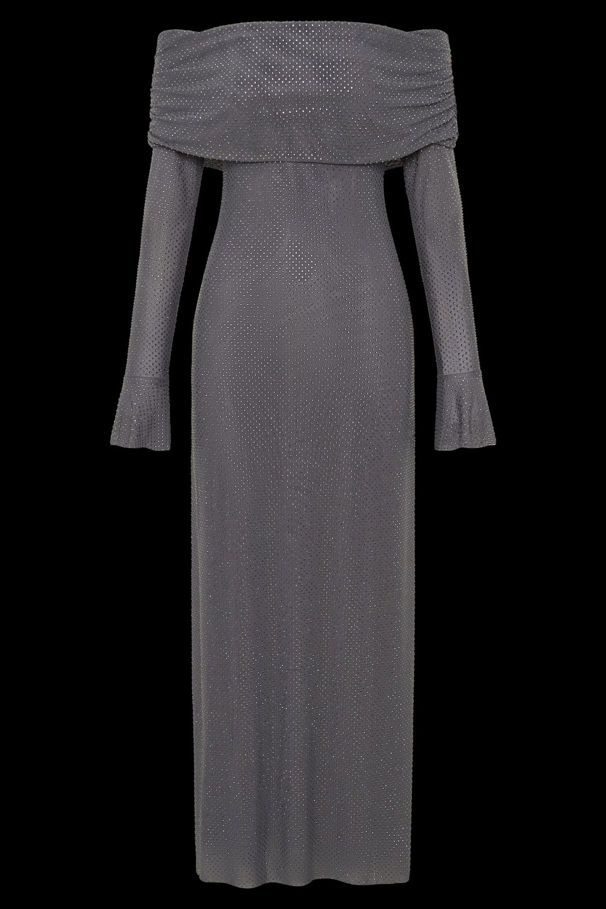 Off-shoulder long sleeve maxi dress in sparkling rhinestone mesh - view 11