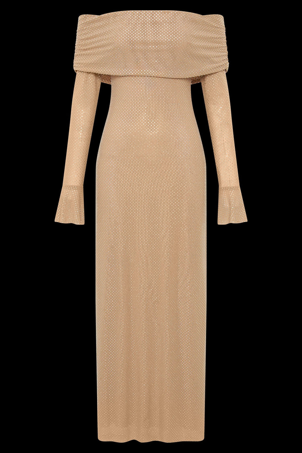 Off-shoulder long sleeve maxi dress in sparkling rhinestone mesh - view 12