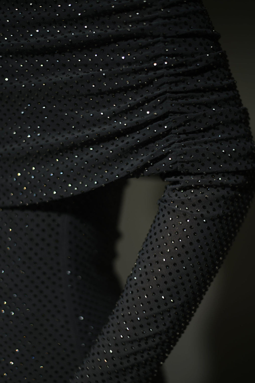Off-shoulder long sleeve maxi dress in sparkling rhinestone mesh - view 4