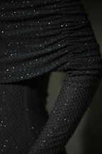 Off-shoulder long sleeve maxi dress in sparkling rhinestone mesh - view 4