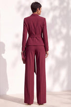 Wrap front blazer with shawl collar and wide leg pants on model - view 2