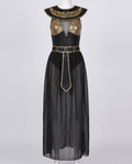 Women's black and gold Egyptian queen Halloween costume with embroidered collar and sheer maxi skirt - view 4