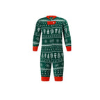Matching family Christmas pajamas in green tree and snowflake print with red cuffs - view 11