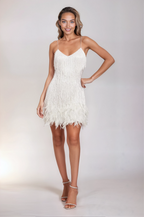 Zora beaded fringe cocktail mini dress with feather hem and spaghetti straps - view 5